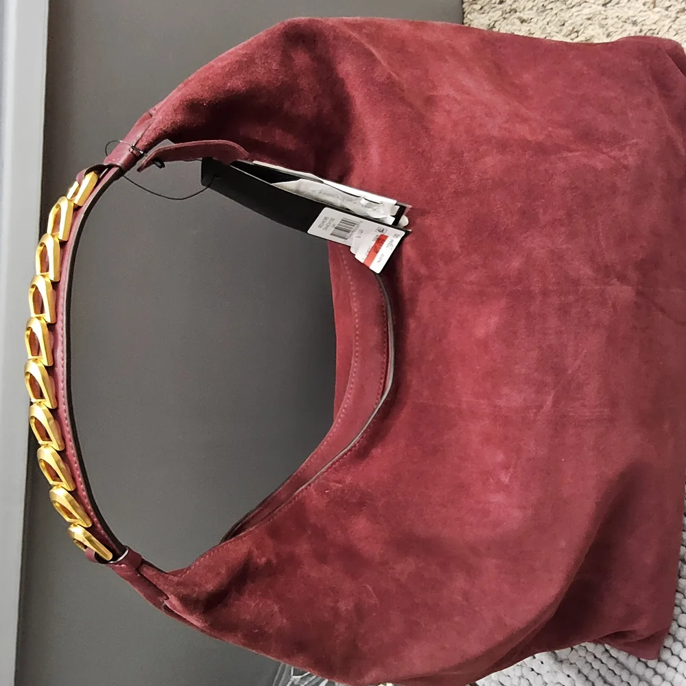 Donna Karen New York Suede Bag with Gold Accents